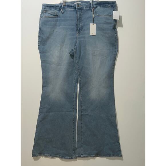 Good American New women’s good leg flare with flat tummy tech blue jeans - Picture 10 of 14